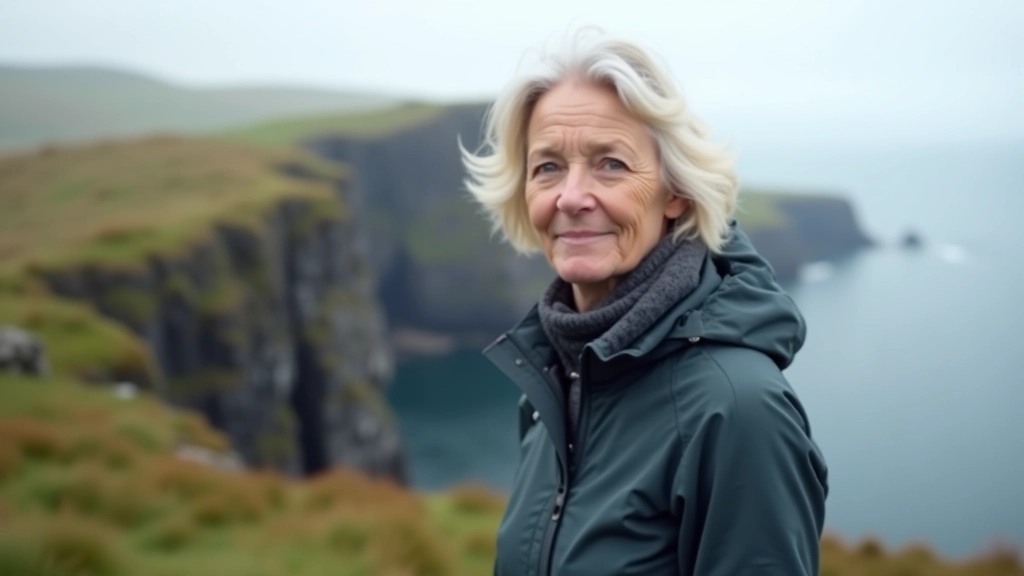 Woman wearing layered clothing for coastal walking - thermal base layer, fleece mid-layer, and windproof jacket